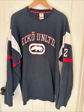 100% cotton Ecko Unltd. Navy Tee with Red Logo Trim